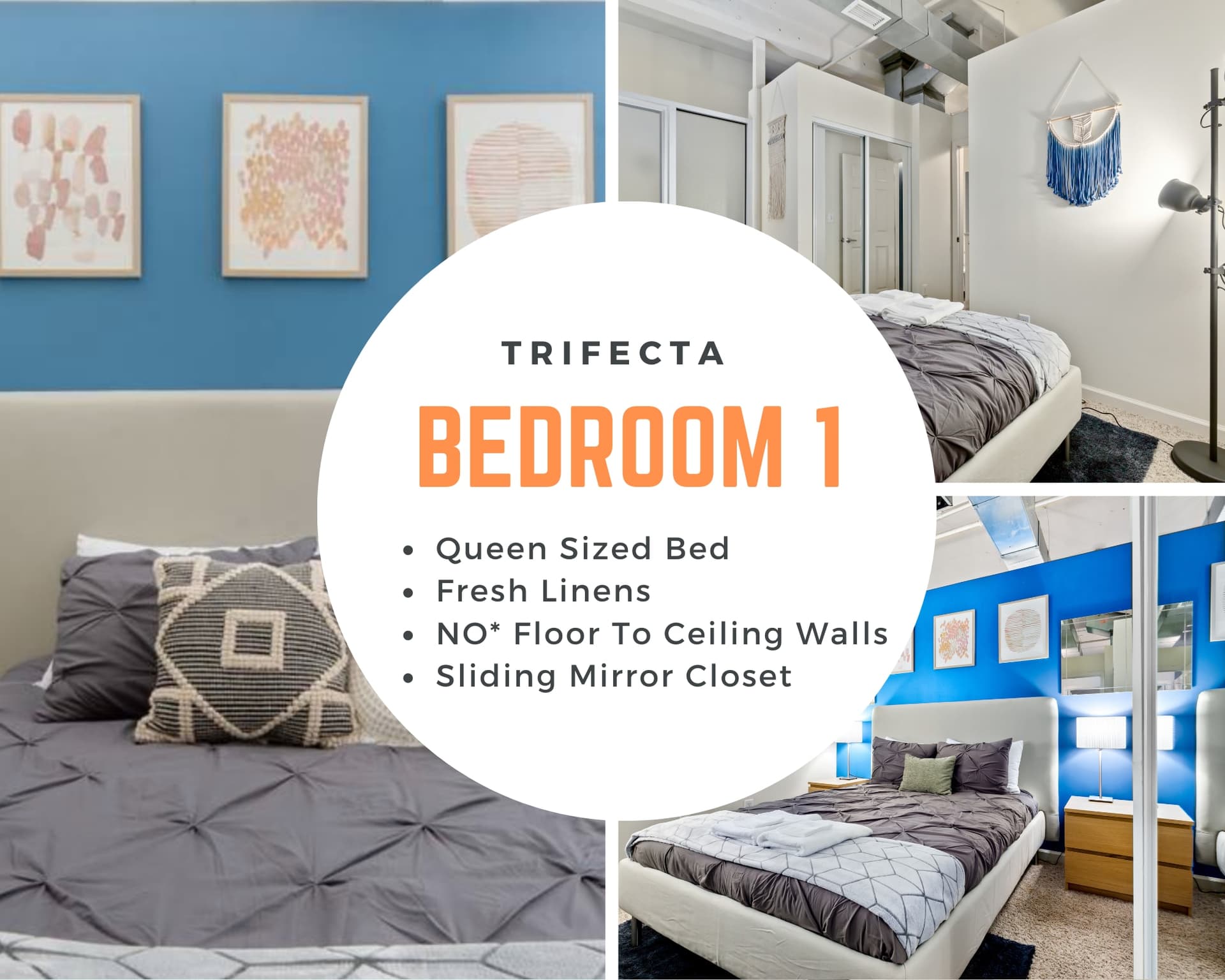 NOTE: Bedroom walls do not reach the full 14 foot ceiling but do provide the upmost privacy.