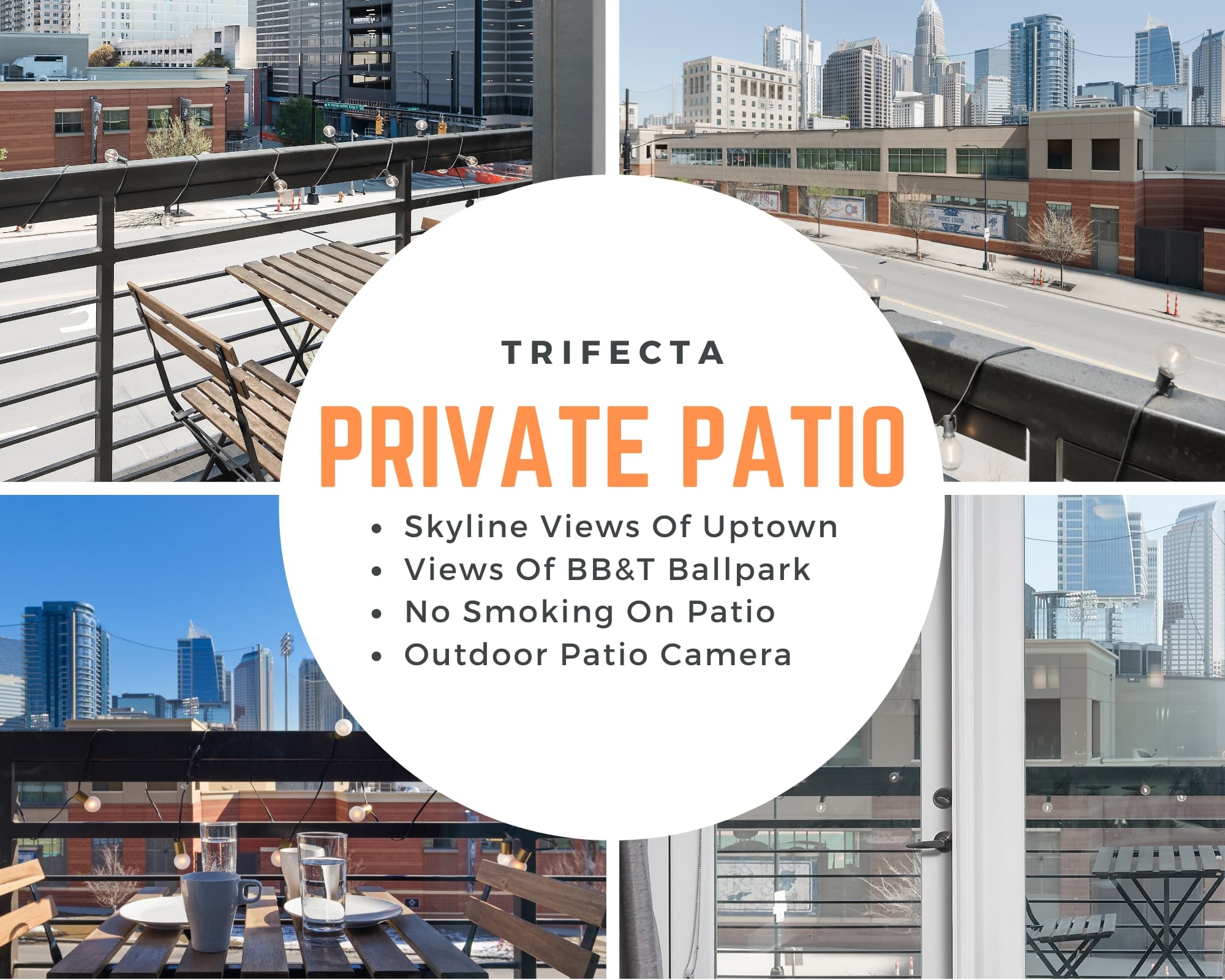 Private patio with uptown views