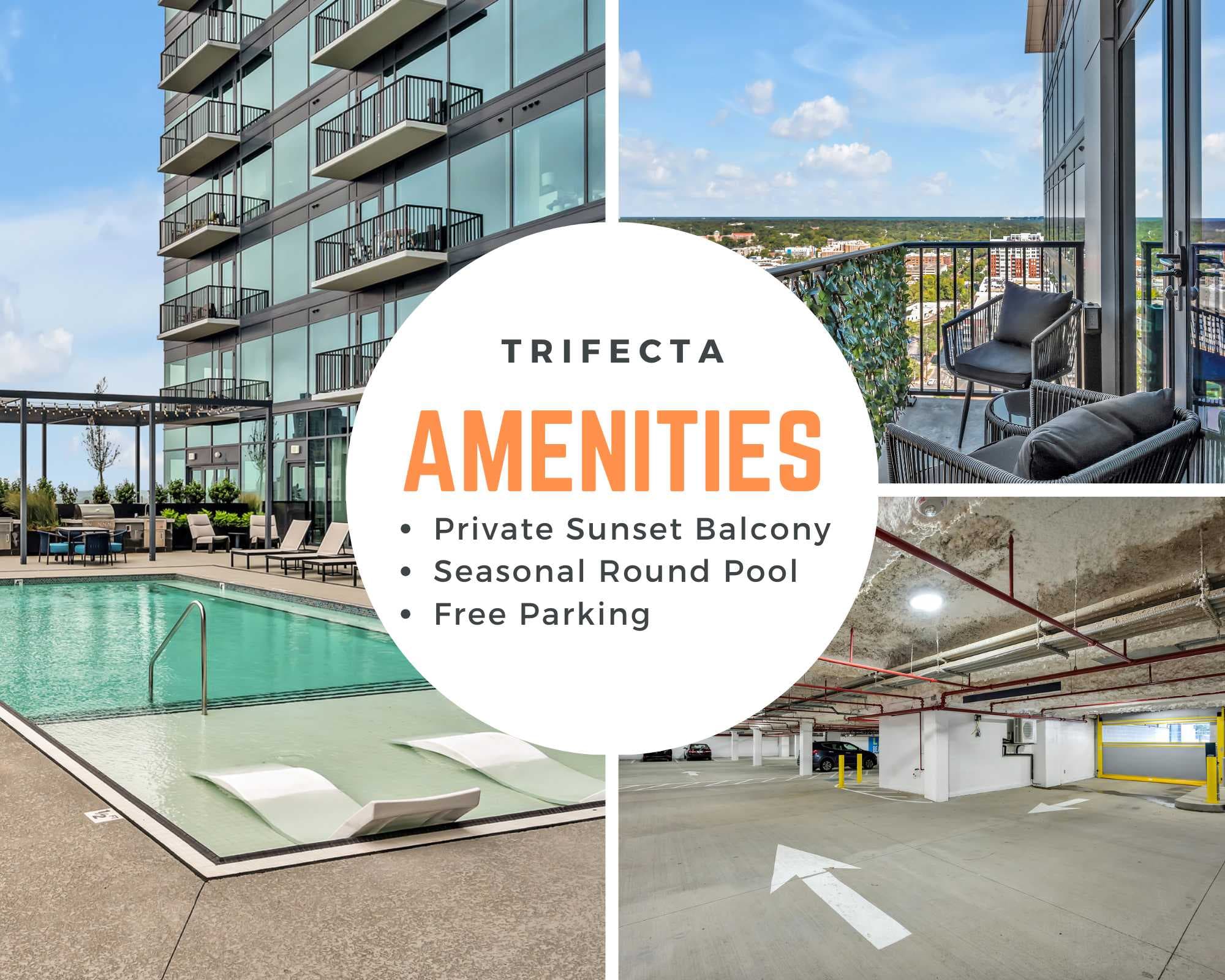 Amenities included: Rooftop, balcony, business lounge, community clubroom, billiards, seasonal swimming pool, fitness center, parking