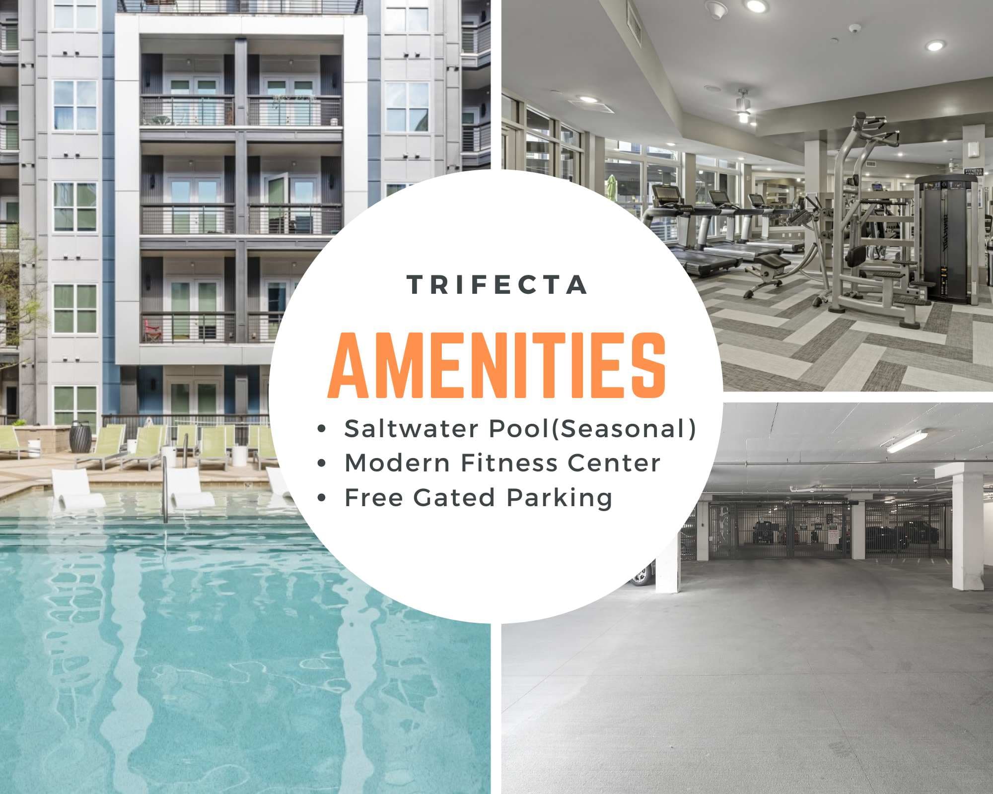 Amenities include pool, fitness center, free parking