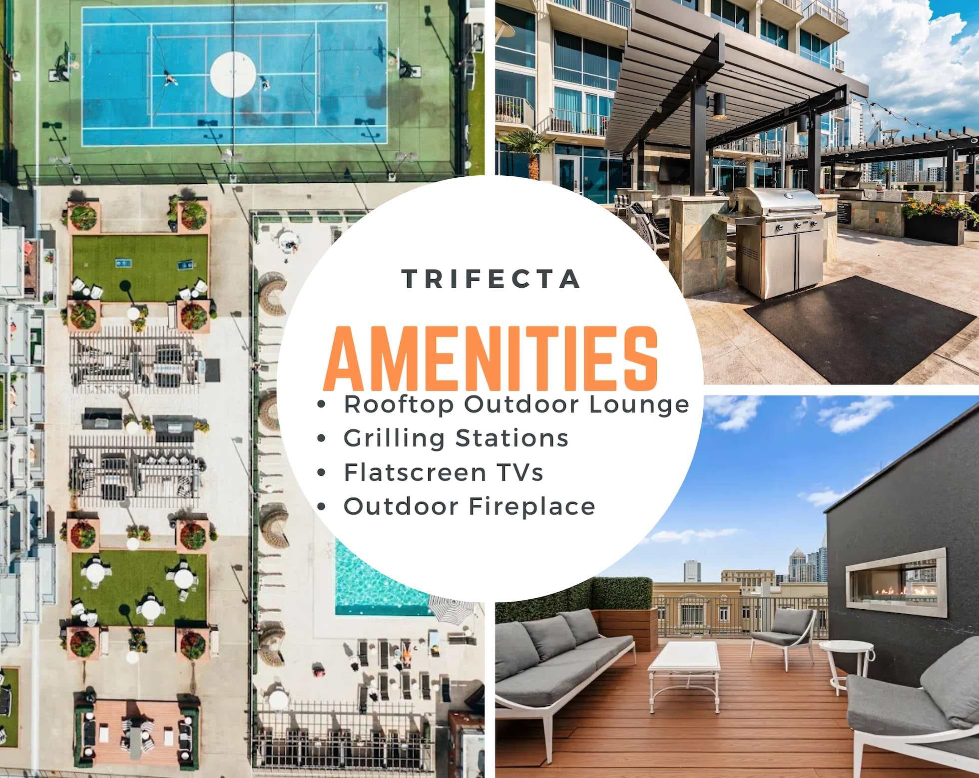 Amenities: Rooftop pool, grilling stations, fireplaces, outdoor seating