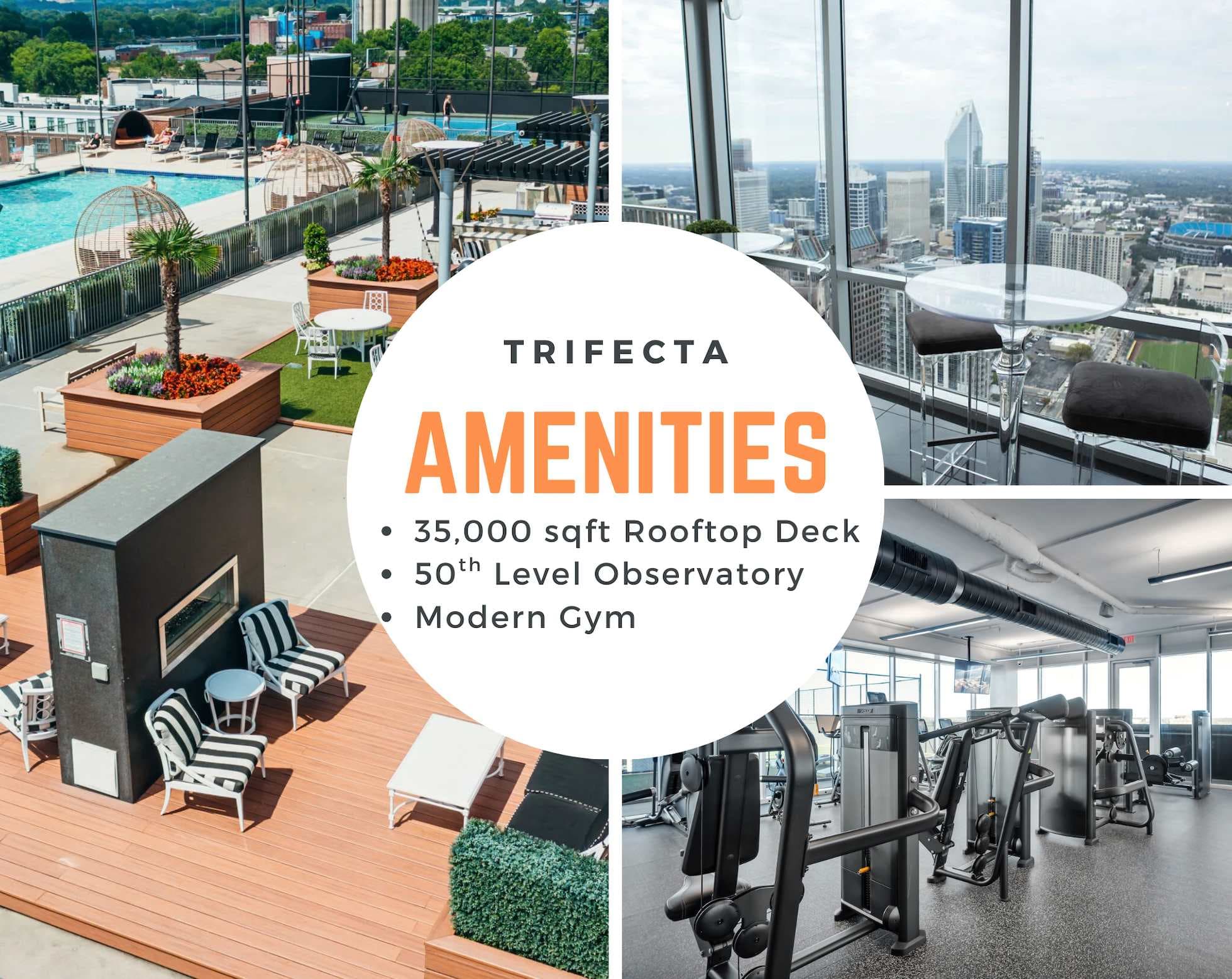 Amenities: Rooftop pool, 50th floor observatory, fitness center
